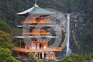 Pagoda and Nachi Falls in the Wakayama Prefecture, Japan